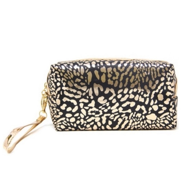 Black/ Rose Gold Metallic Leopard Make Up Bag - Picture 3 of 3
